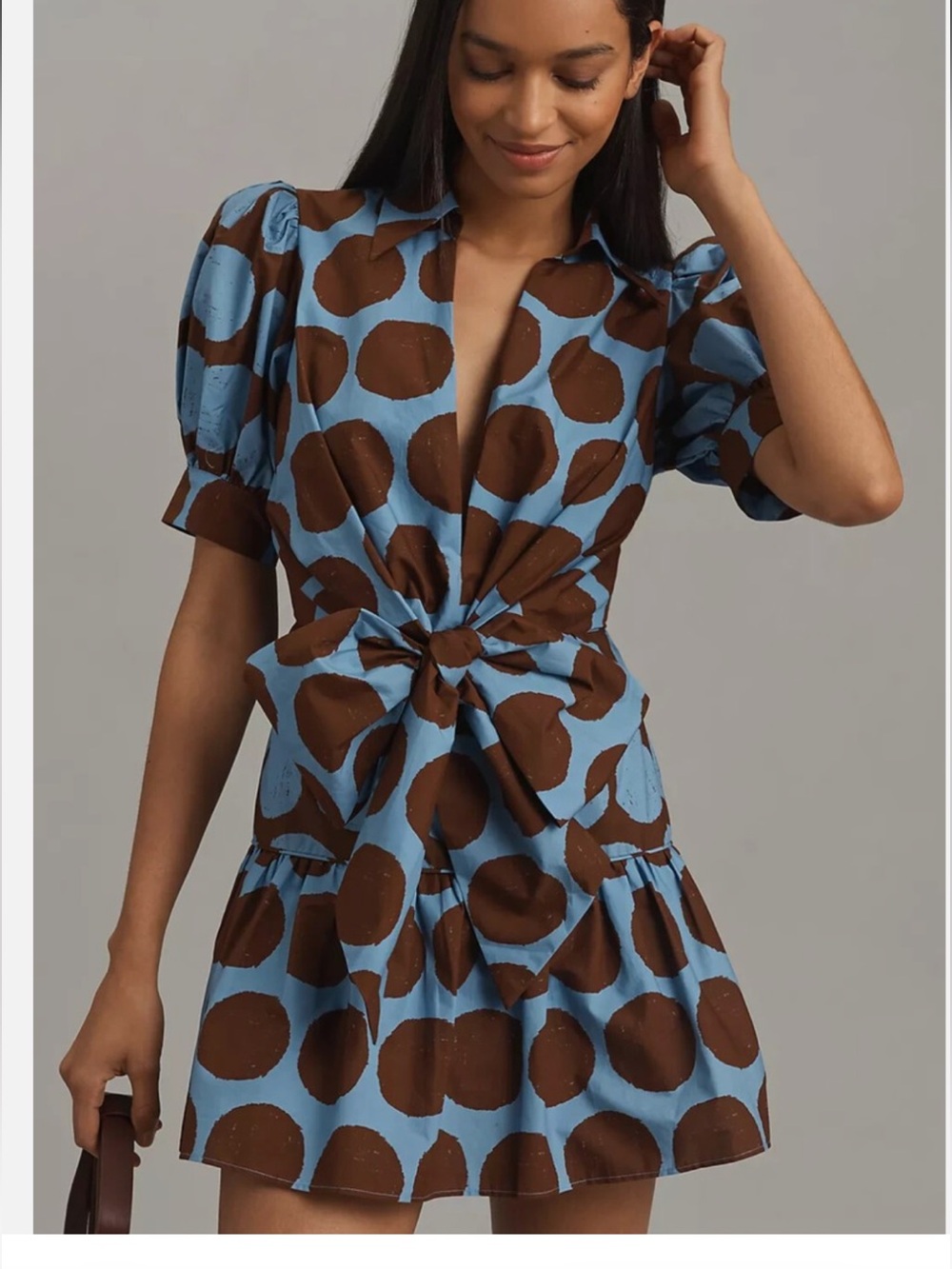 Farm Rio Brown and Blue Polka Dot Dress